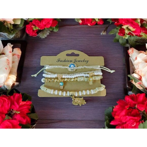Boho Evil Eye & Hamsa Hand Beaded Bracelets Set For Women - Picture 2 of 12